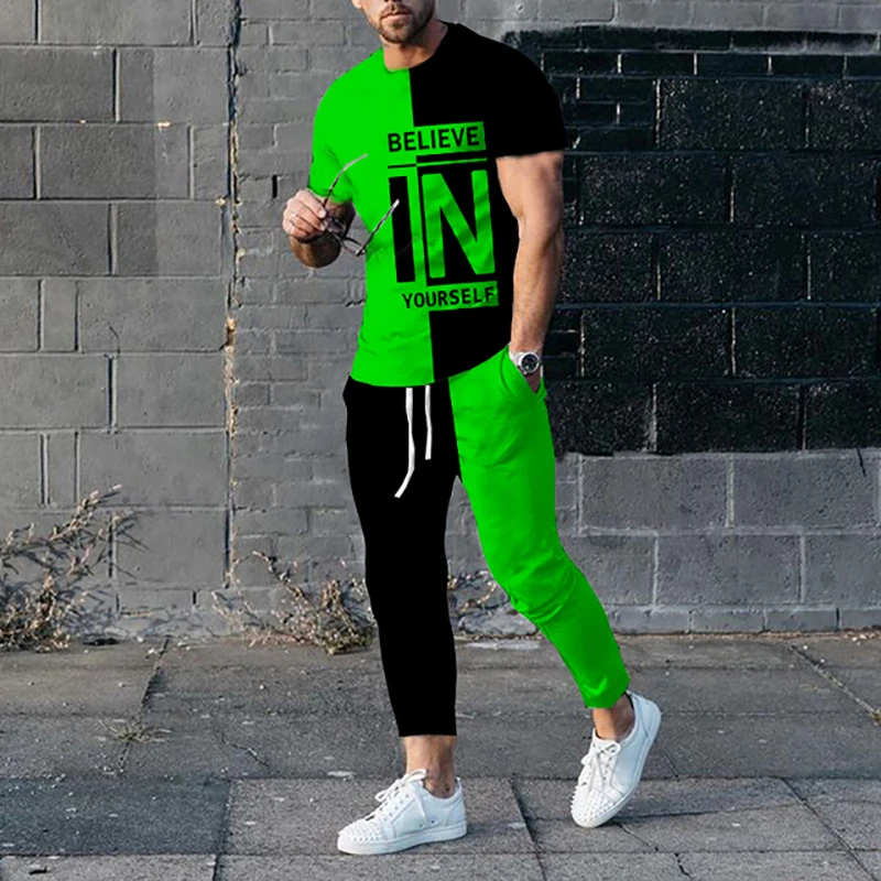 T-shirt et pantalon de survêtement College en 3D pour hommes, Believe In ABLE Self, FJSet, Streetwear, Costumes respirants, Sportedly, 2 pièces