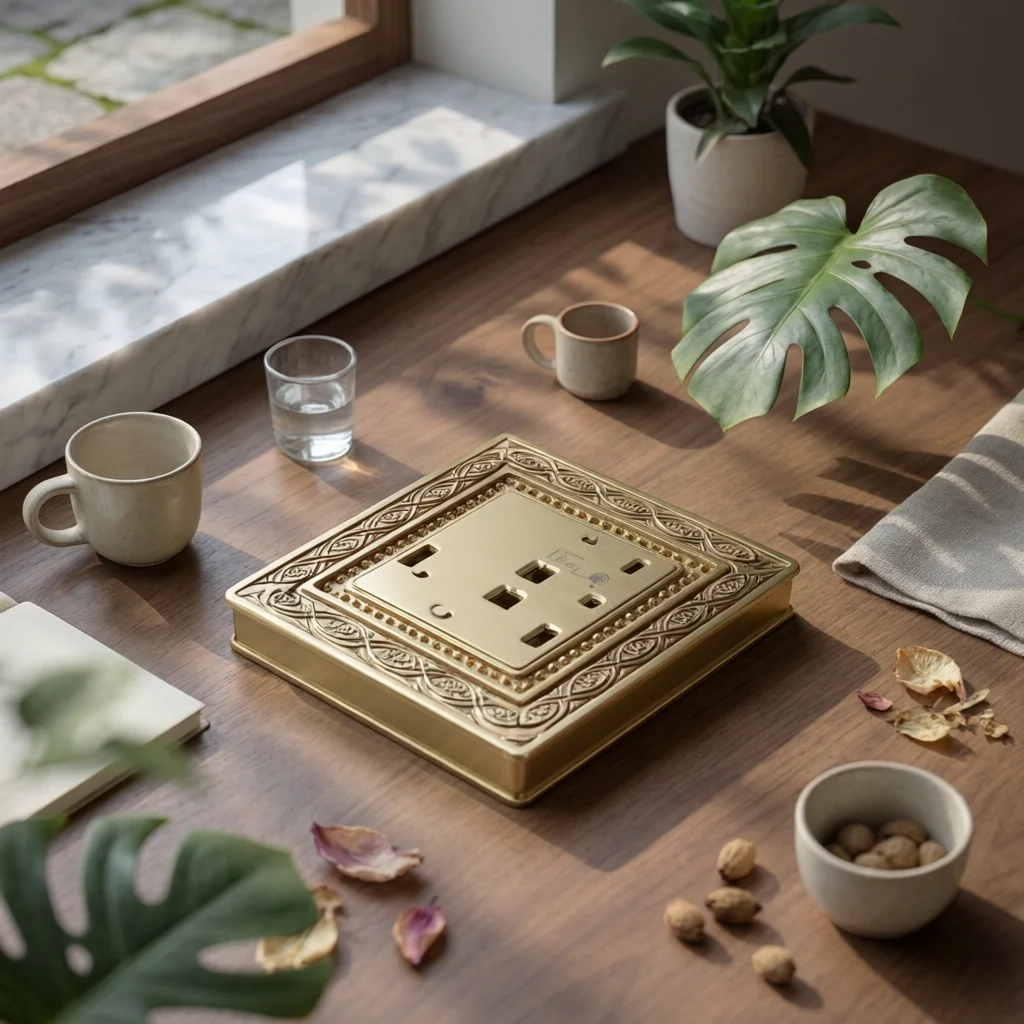 Switch Socket Panel Brass-Colored Decorator Electrical Switch with Wall Plate Fitting Decorative Shallow for Interior Designers