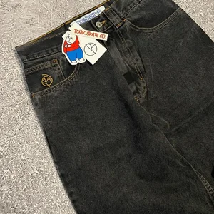 Frauen Harajuku hohe Taille hohe Hosen große Jeans, Streetwear aus Cartoon, grafische Stickerei, Broad Hosen, Hip Hop, Big Boy, neu, Y2K 8 Hauptverkäufe Bermuda Jeans Stickerei weiblich - №5