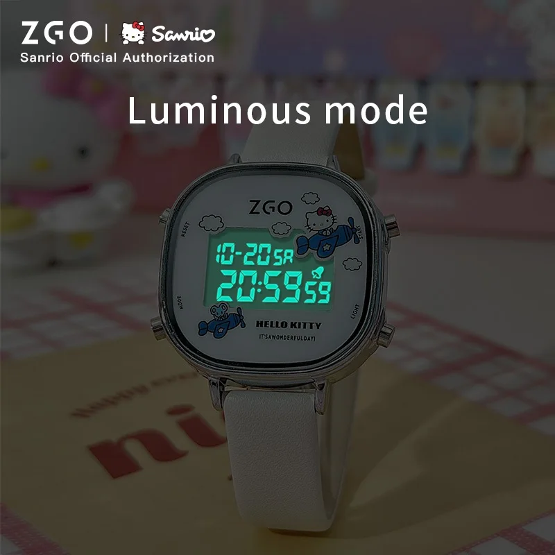 ZGO X Sanrio HelloKitty นาฬิกาเด็กนาฬิกาดิจิตอลกันน้ํา LED นาฬิกาเด็กนักเรียน Luminous นาฬิกาอิเล็กทรอนิกส์ของขวัญ 830