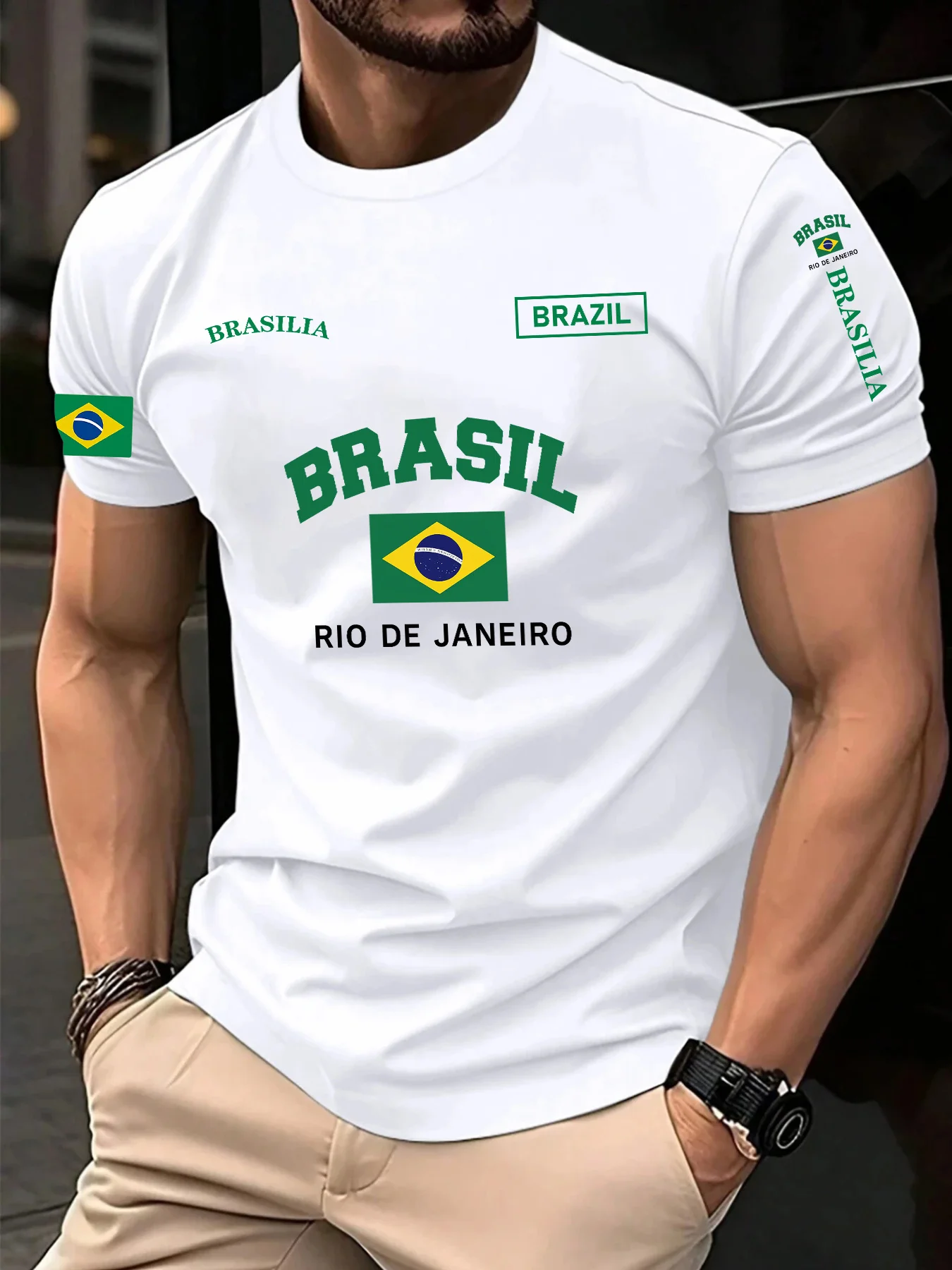 العلم البرازيلي طباعة 100% القطن العصرية الرجال النساء تي شيرت الصيف الخريف اليومية الرياضة في الهواء الطلق عادية فضفاض الشارع قصيرة الأكمام #3