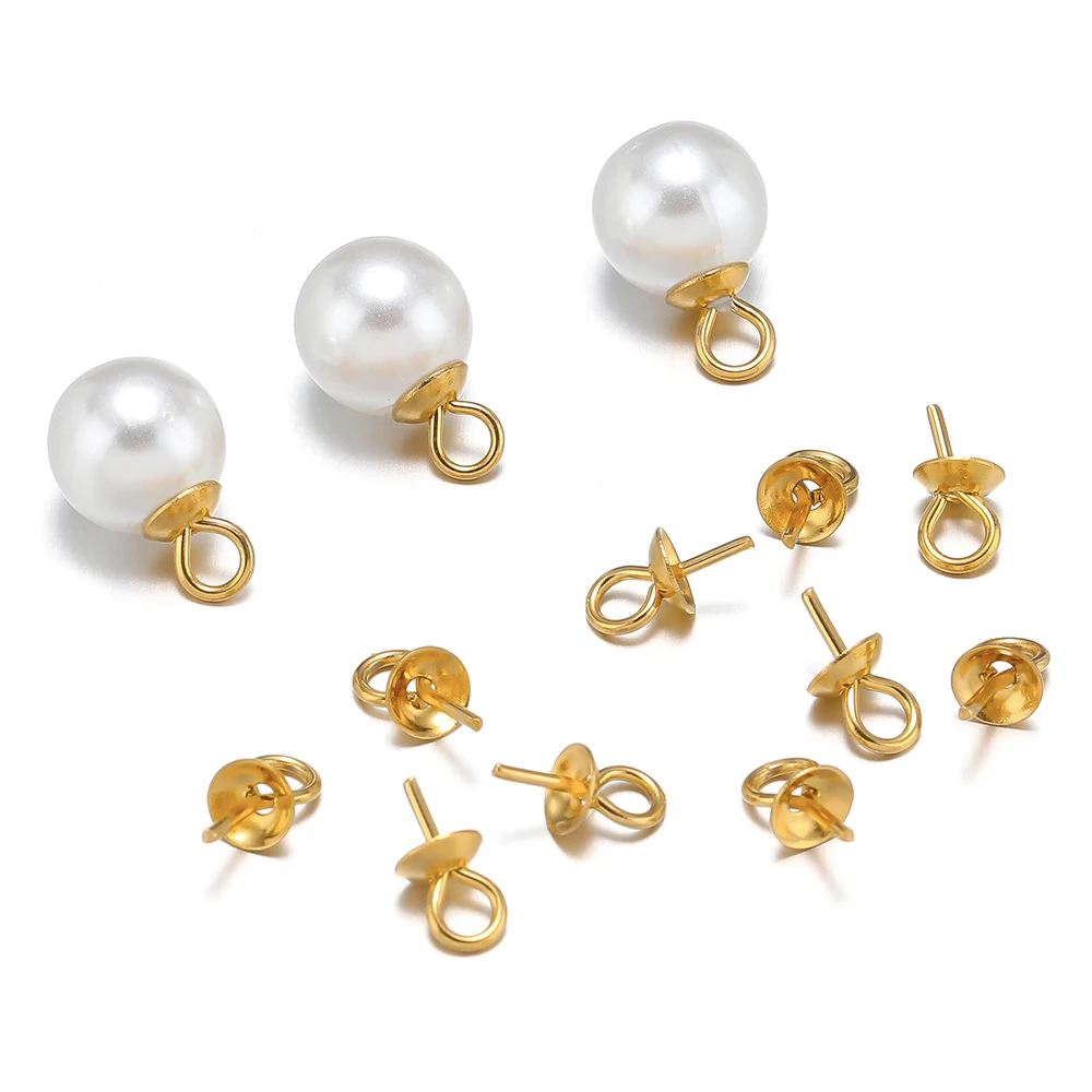 50/100pcs Stainless Steel Eye Pins Bail Top Drilled Beads End Caps Connectors for DIY Jewelry Making Necklace Accessories Bulk