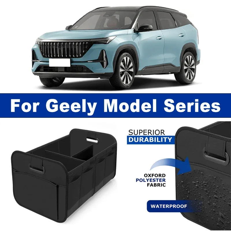 

Foldable Car Organizer Portable Storage Box With Side Net for Geely Coolray Atlas Emgrand Okavango Tugella Azkarra Boyue