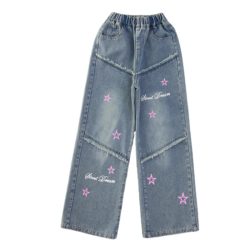 Sweet Jeans For Girl High Quality Straight Slim Jeans Kids Spring Autumn Children's Denim Pants Casual Style Trousers Clothes