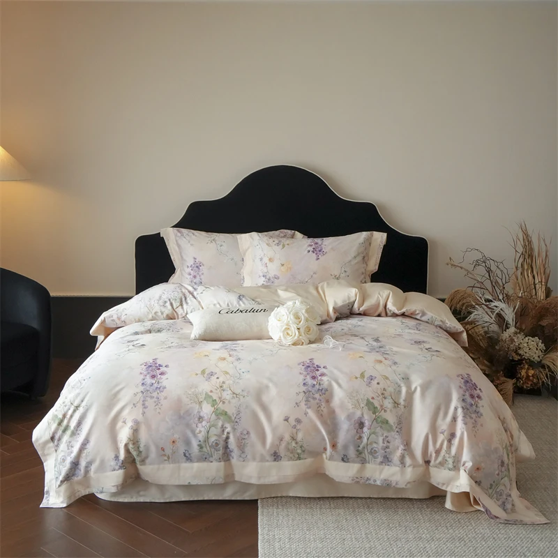 

Flowers Print Luxury 600TC Egyptian Cotton Soft Bedding Set Queen King Size Duvet Cover Flat/Fitted Bed Sheet Pillowcases 4Pcs