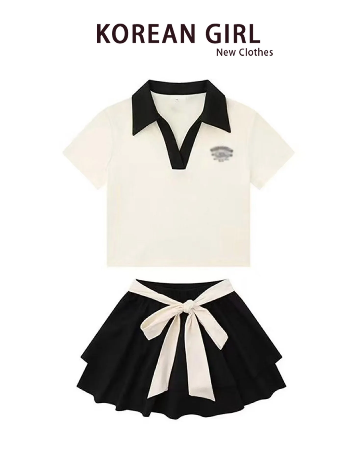 

Summer Short Sleeve Shirt Set Women's High Waist Short Skirt Two Piece Set College Style Printed Casual Fashion Ensemble