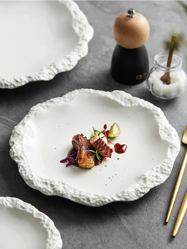 F5 Einfarbig Geschirr Keramik Pasta Steak Platte Teller Kreative Küche Unregelmäßige Form Tablett Kochen Gerichte