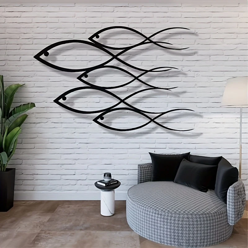 Simple line drawing fish metal silhouette iron art lines living room sofa background wall art wall decoration crafts