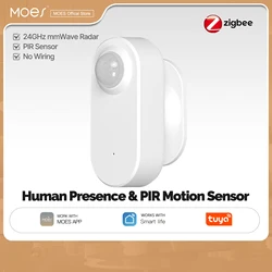 MOES Tuya ZigBee Smart Radar 24GHz mmWave Sensor, Human Presence Detection, Motion/Motionless, App Remote Monitoring