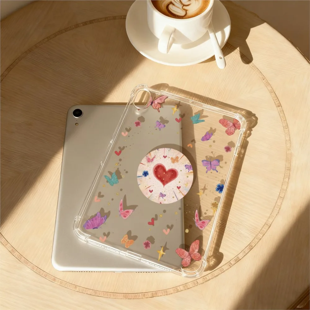 INS Cute Watercolor Heart Butterfly Clear Transparent Tablet Case for Apple iPad Pro 9.7 12.9 13 Air 3 11 13 Mini 4 5 6 7 Shell