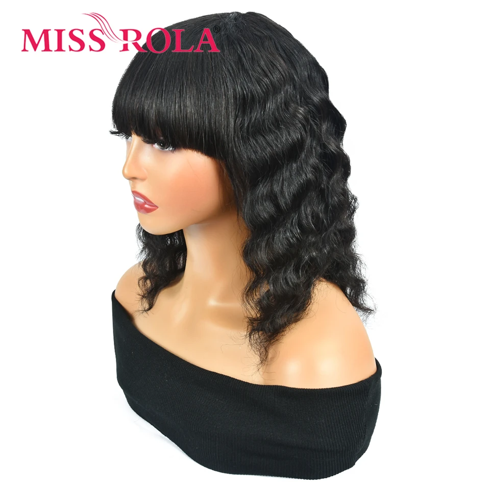 

Miss Rola Brazilian Deep Wave Human Hair Wigs Whole Machine Made Hair Wig With Bangs 100% Human Hair Remy 180% Density