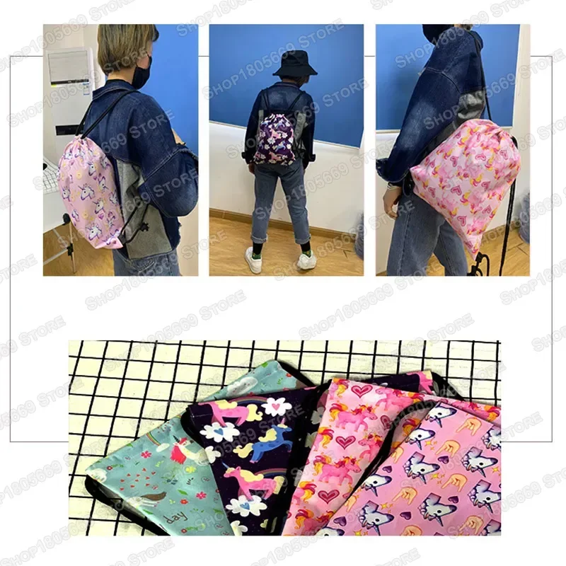 Galaxy / Starry Night Print Drawstring Bags Women Travel Bag Fashion Teenager Girls Canvas Softback Backpack Female Storage Bag