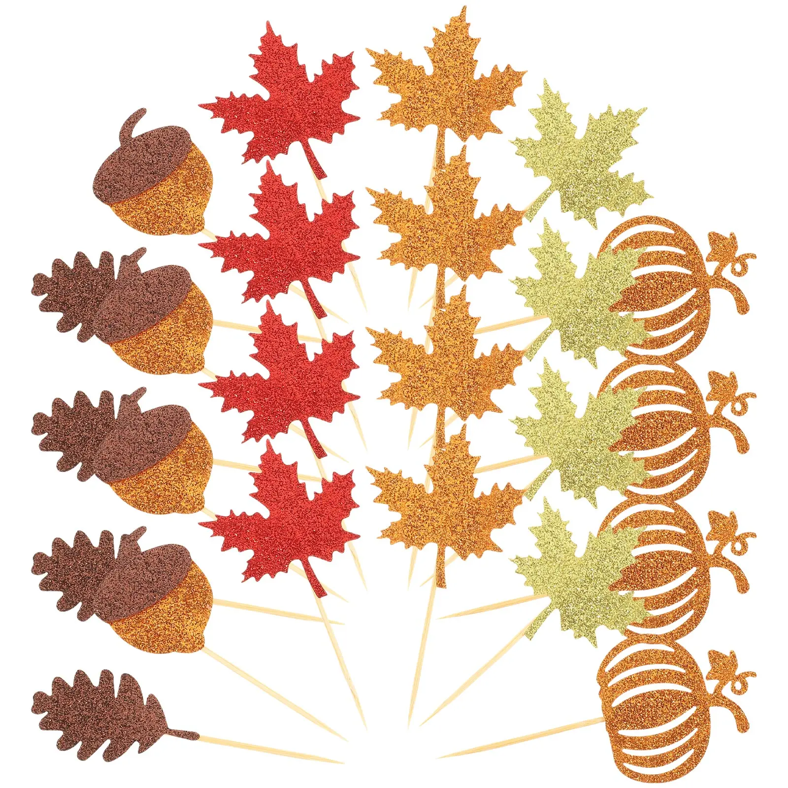 

24 Pcs Cake Picks Thanksgiving Decorations Cupcake Toppers Paper Wood Material Party Supplies Food Grade Safe Cake Decor Inserts