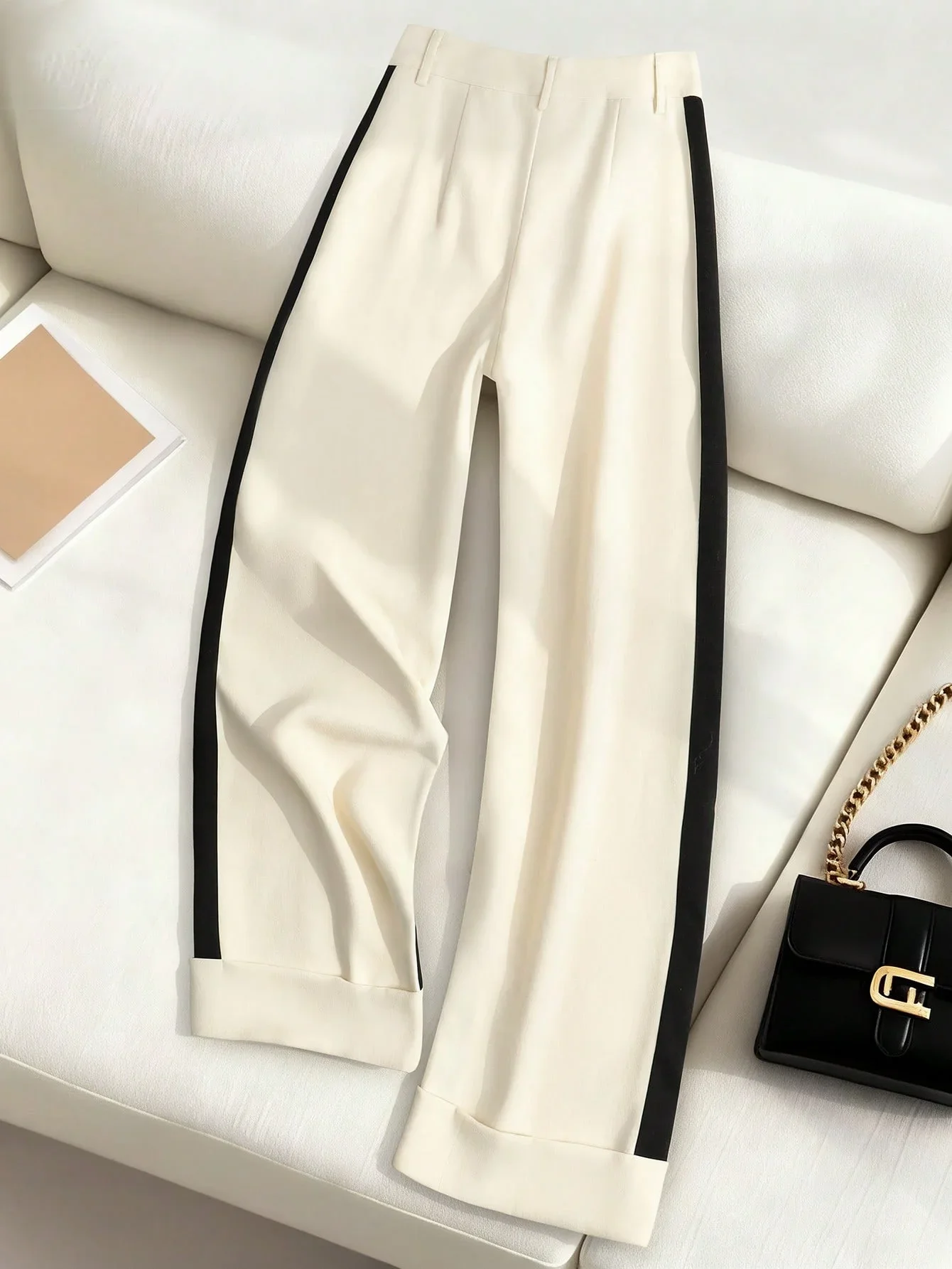 Ladies' spring and autumn slimming color-blocking and patchwork casual versatile long pants