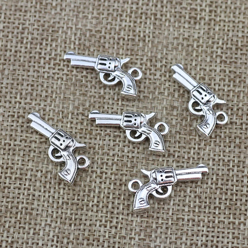 20pcs/Lot 21.7x11.8mm Pistol Charms Antique Silver Color Pendants for DIY Jewelry Making