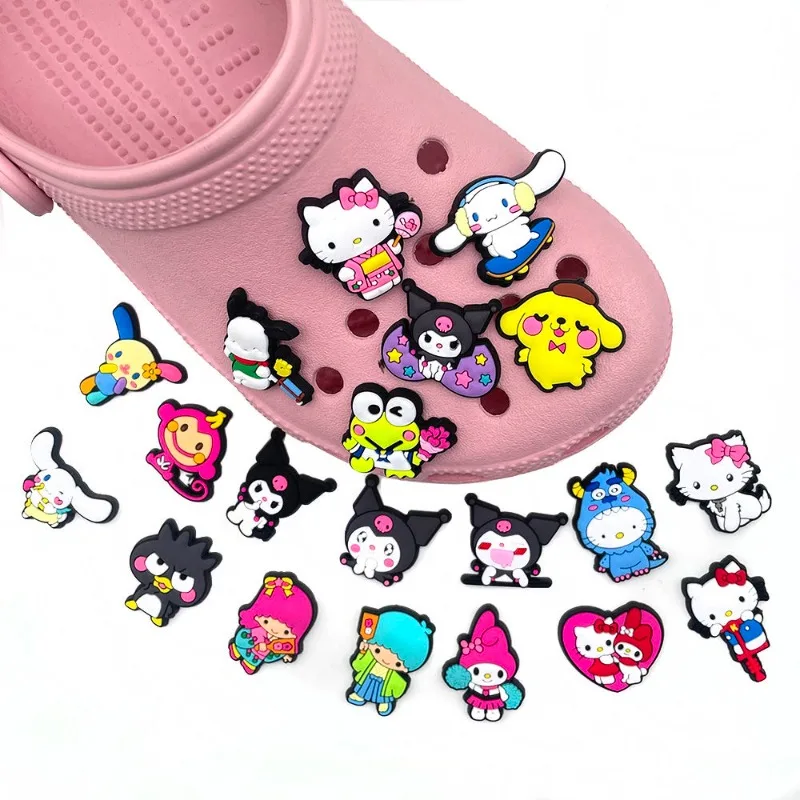 Hello Kitty Kurome gulungan kayu manis My Melody Sanrio Kawaii Set kartun lucu aksesoris menyenangkan tiga dimensi hadiah gesper sepatu