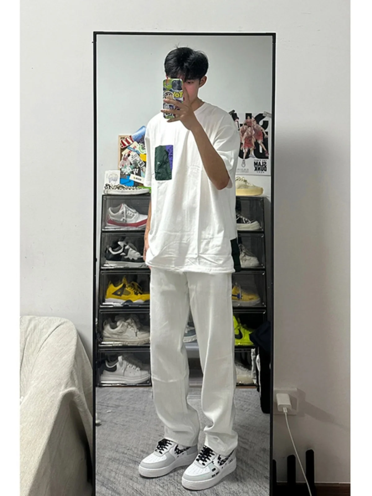 

Men's Slim Fit Straight Leg Jeans Thin American Retro White Denim Pants Long Wear Resistant Teenage Faion Trend Autumn Wear