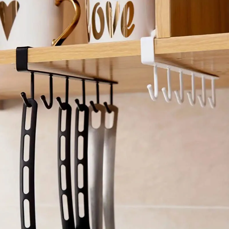 2pcs Multi-Purpose Kitchen Organizer with 6 Hooks and Cup Holder Kitchen Cabinet Sundries Organizer Storage Hanger