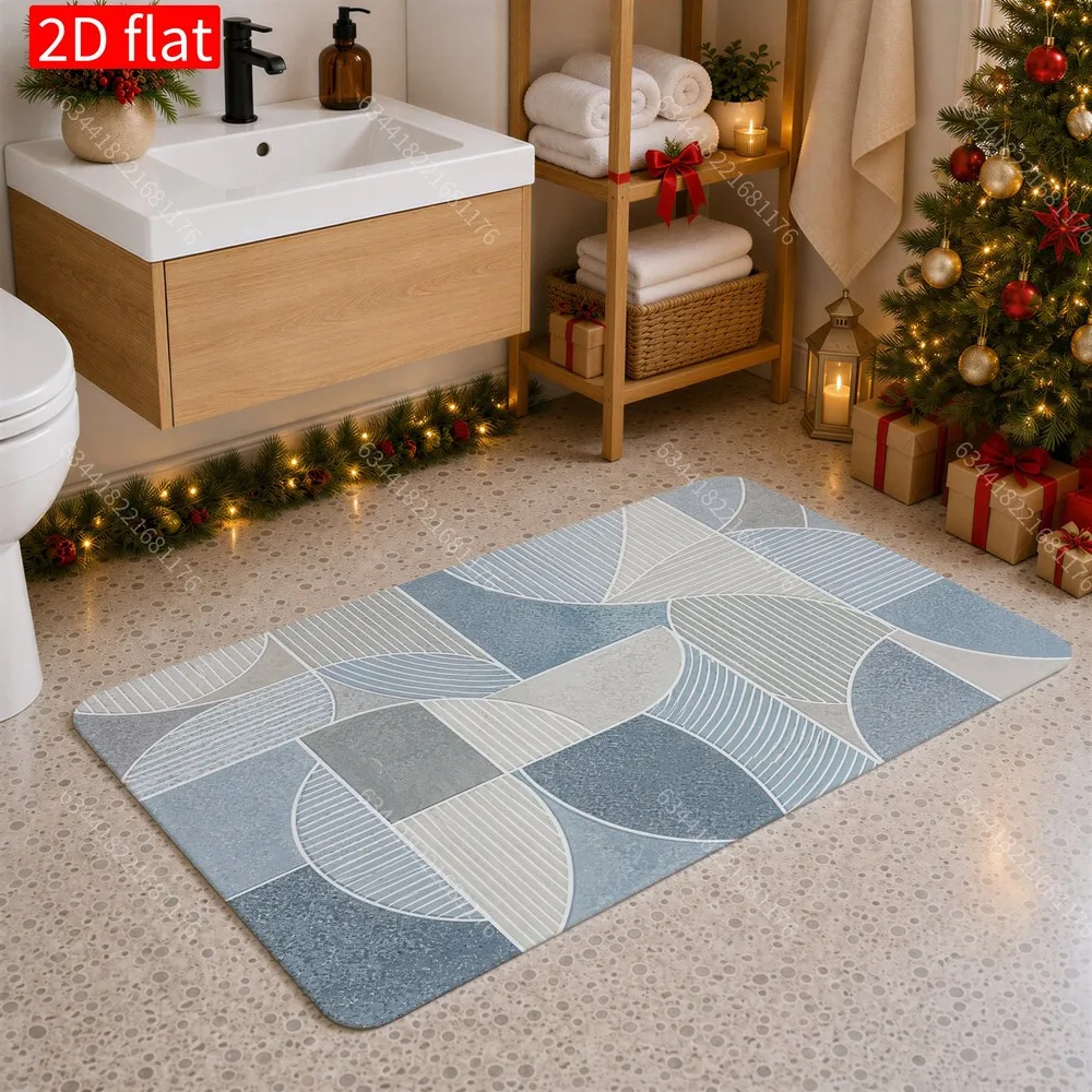 Modern Abstract Design 2D Print Bath Mat Rug Polyester Runner for Bathroom Vanity Entryway Home Decor Machine Washable