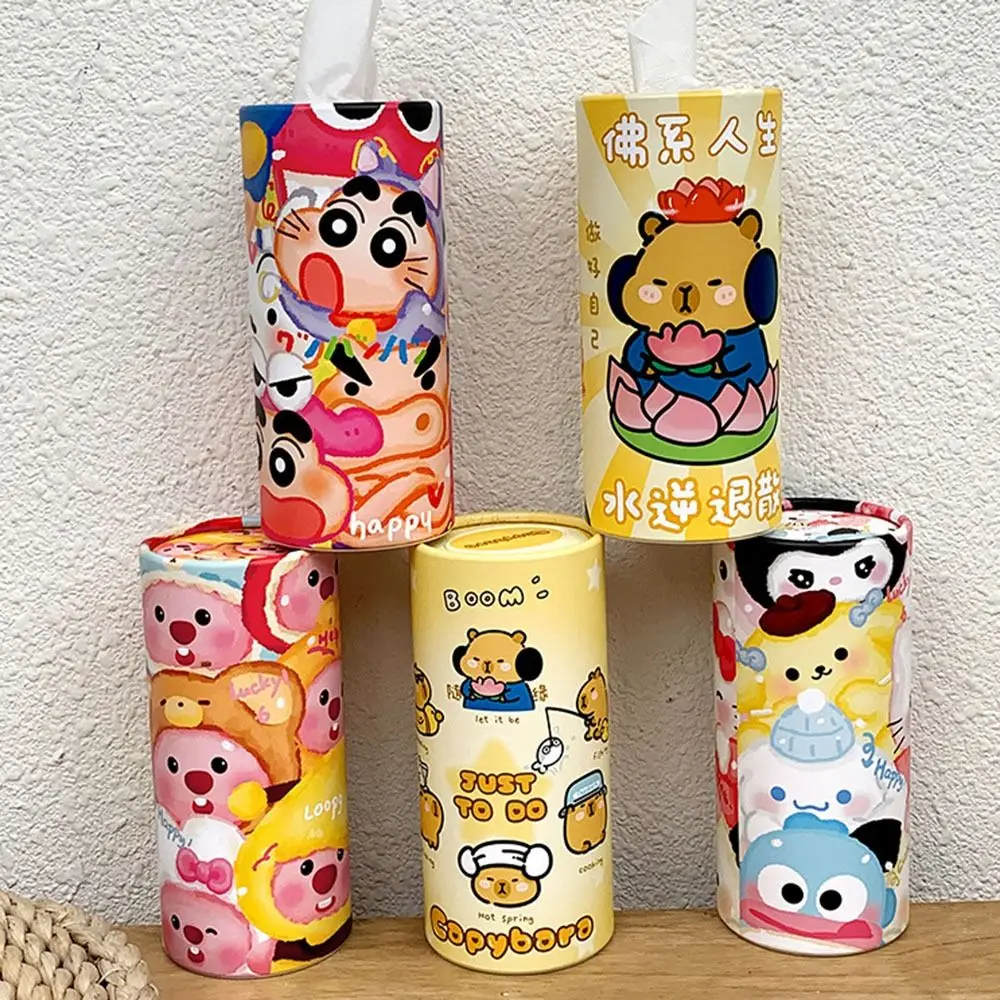 Cylinder Tissues Cup Holder Car Tissue Holder Cup Holder Travel Tissue Holder Round Tissue Box Cute Cartoon