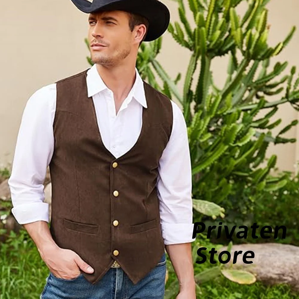 

Vest For Men Suede Single Broken V-Neck Brown Leisure Solid Color Cardigan 2024 Retro Tooling Sleeveless Jacket Vests