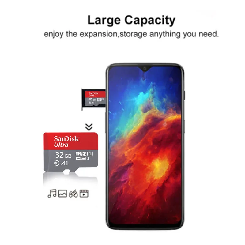الأصلي 100% Sandisk 32GB مايكرو Sd بطاقة جديدة 64Gb 128Gb 256Gb 512Gb 1Tb فئة 10 UHS-1 U1 A1 TF بطاقة 150Mb/s للكمبيوتر الشخصي الذكي