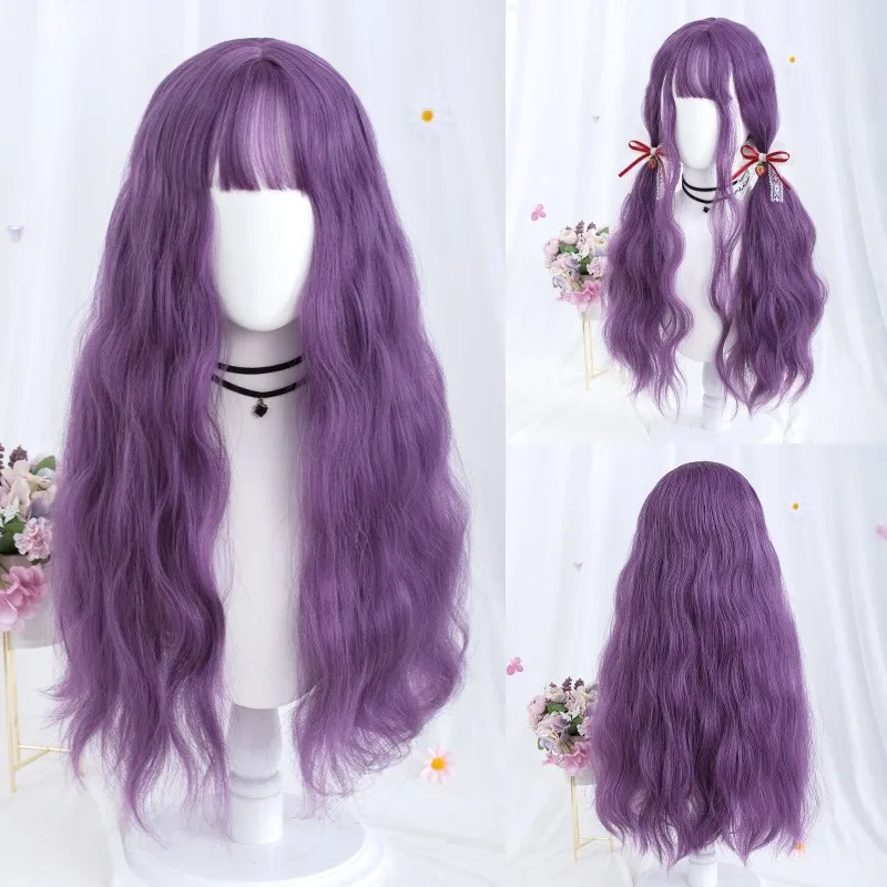 

Long Wavy Purple Cosplay Synthetic Wigs Lolita Halloween With Bangs For Women Party Dailly Heat Resistant Wig