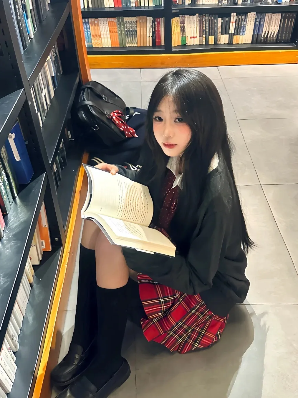 

Original Little Pepper College JK orm Knitted Sweater Cardigan Top Autumn Winter Set ort Plaid Skirt Casual Faion