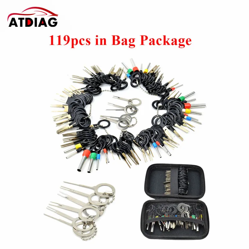 

100/119pcs Auto Car Plug Circuit Board Wire Harness Terminal Extraction Pick Connector Crimp Pin Back Needle Remove Tool Set