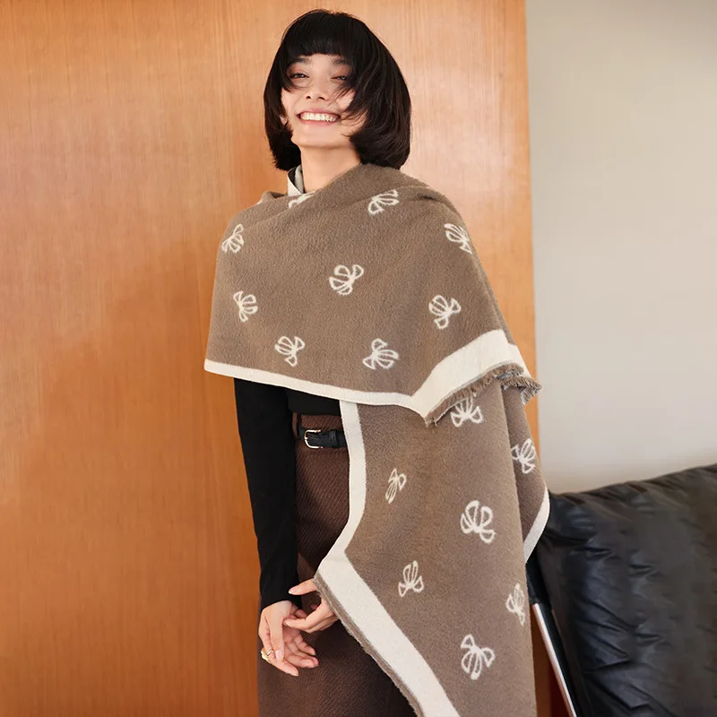 

Women Autumn Winter New Bow Tie Thin Holiday Style Acrylic Wool Like Scarf Fashion Versatile Shawl