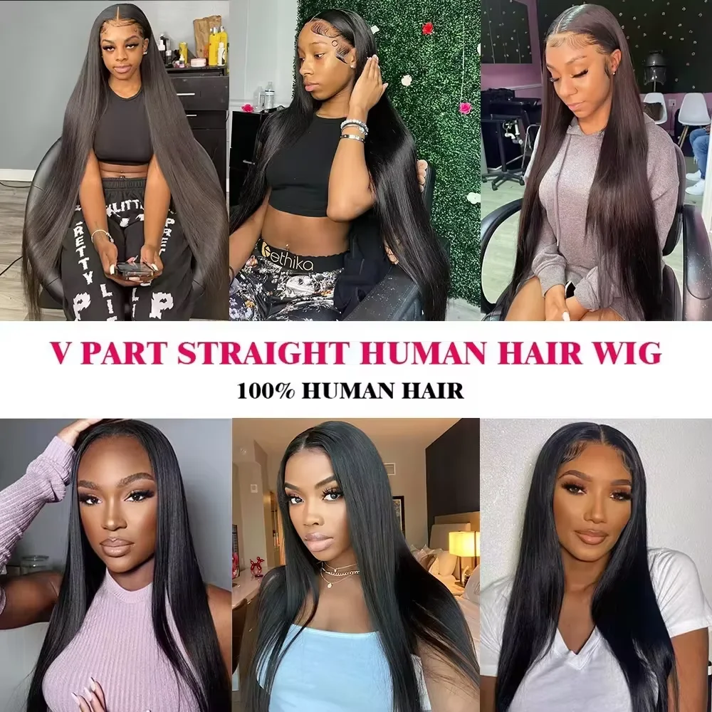 30Inch Bone Straight V Part Wigs Human Hair 100% Brazilian Virgin Human Hair Wig For Black Women Thin Part Wig Full Machine Made