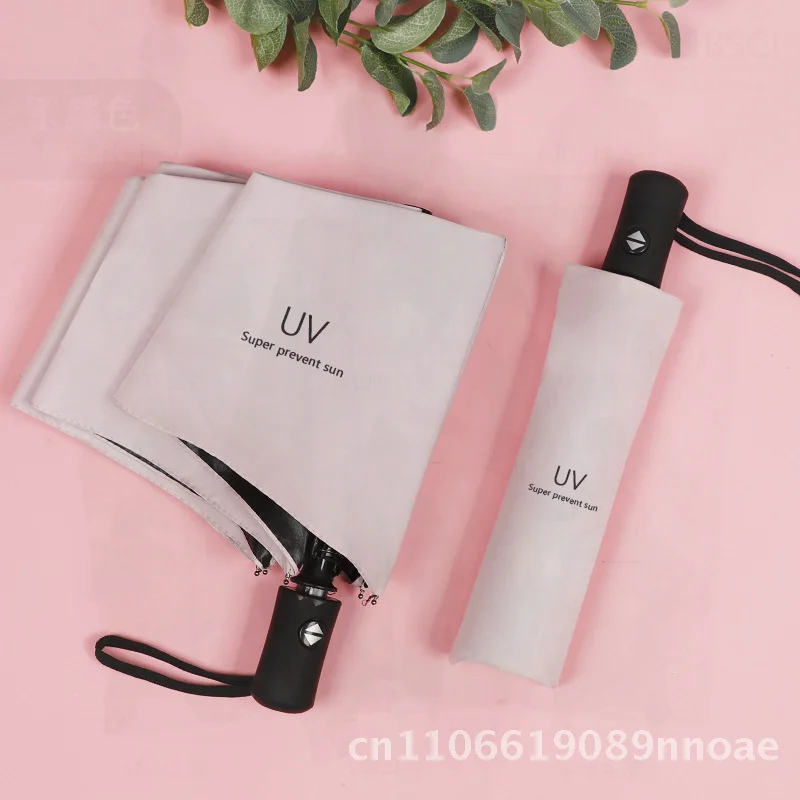 

Korean Style Automatic UV Folding Umbrella Unisex Sunshade Vinyl Fabric Iron Frame Business Design Sunny Umbrella Logo