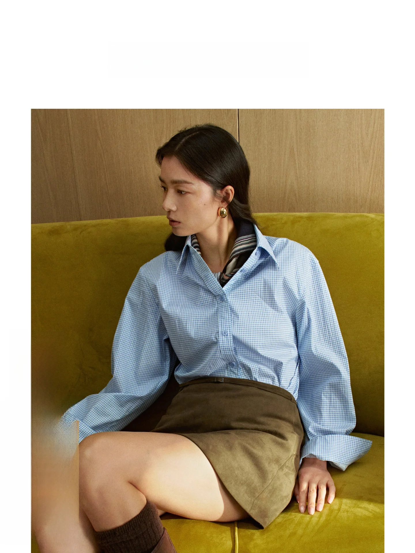 

ZhiZhi YuLiuChun Cotton Wide Fit irt Versatile Slimming Waist Design Spring New Sle Simple Color Busin Casual