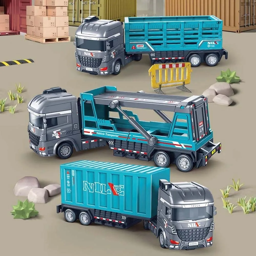 Scale 1:64 Alloy Trailer Model Movable Joint Diecast Metal Mini Container Truck Transport Vehicle Pull Back Fence Car Toy