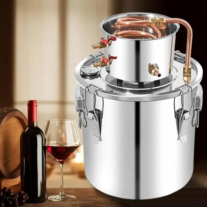 Alcohol Still 13.2Gal/50L, Alcohol Distiller with Circulating Pump, Alcohol Still Copper Tube, Whiskey Distilling Kit with Build-In Thermometer, Whiskey Making Kit for DIY Alcohol, Stainless Steel