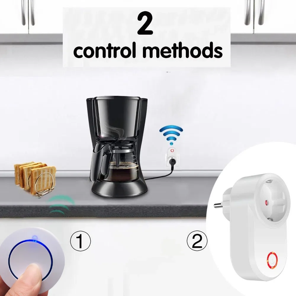 AC 220V 15A Wireless Remote Control Electrical Socket Switch 433mhz Rf Outlet EU Plug Round Transmitter for LED Home Appliance