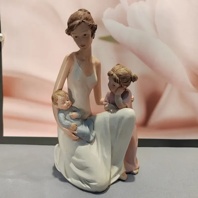 

Mother Son Daughter Resin Statue Mother's Day Gift Creative Home Living Room Decoration European Angel Child Sculpture Ornaments