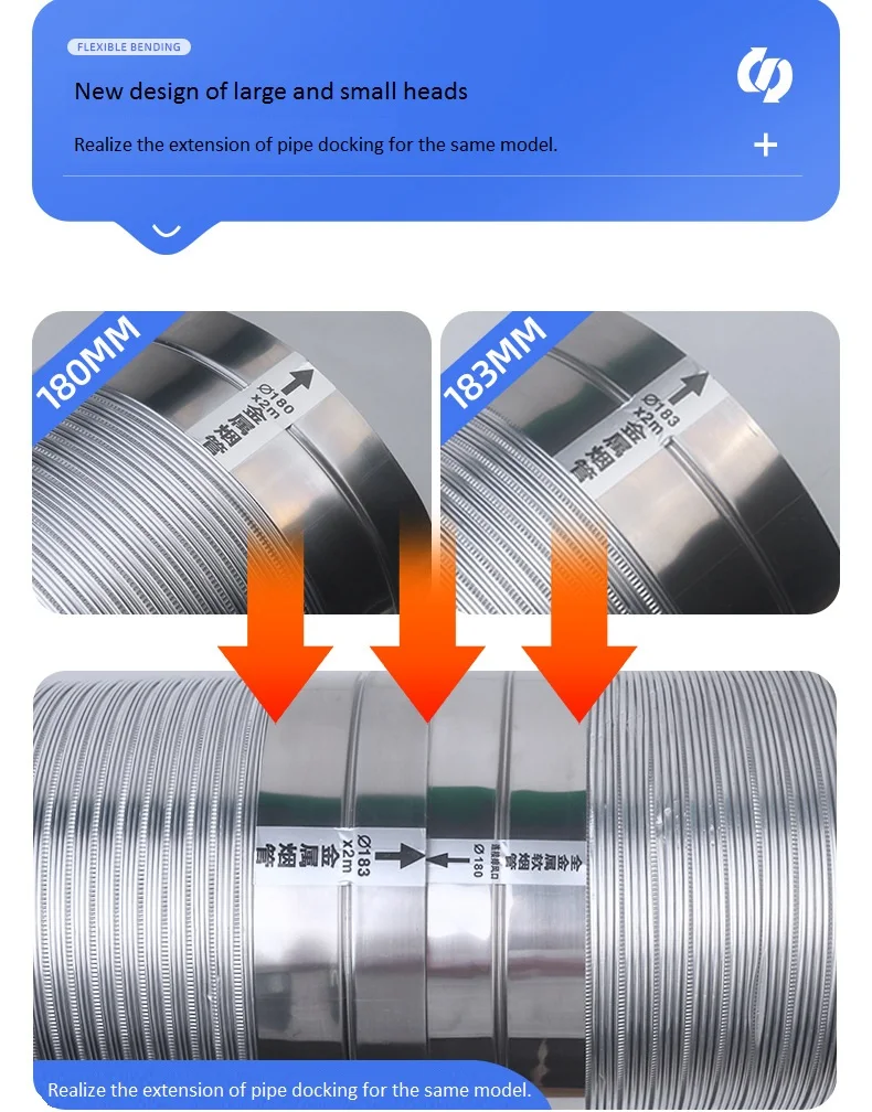 Φ90-180 мм дымовая трубка из чистого алюминия, полугибкий вентиляционный канал с разъемом из нержавеющей стали для выхода в кухне и ванную комнату