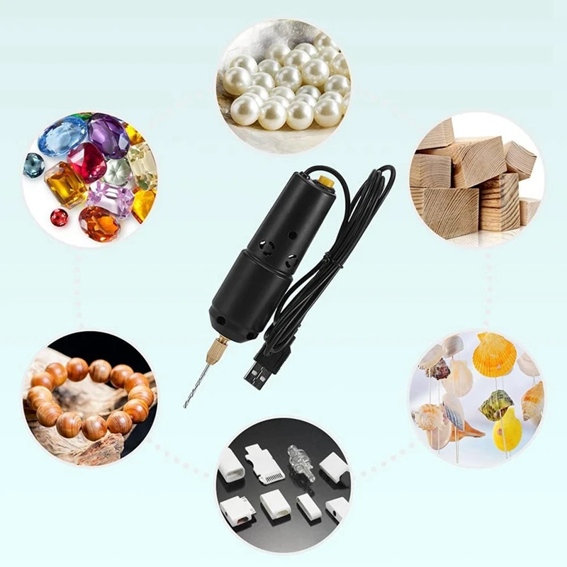 ABPQ-Mini trapano per creazione di gioielli, set di trapani elettrici USB con 10 punte da trapano da 0,8 a 1,2 mm per la perforazione di colata di resina