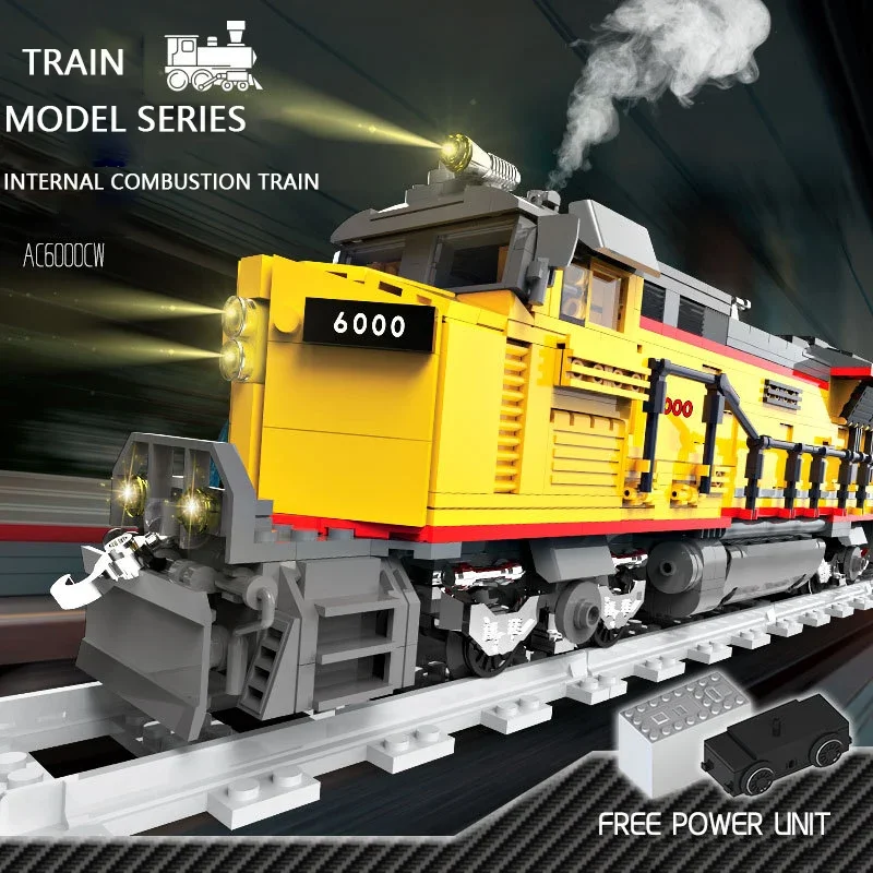 AC6000 Technical Train Building Block Remote Control Internal Combustion Train Model Power Edition Kids Birthdays Gift Toys