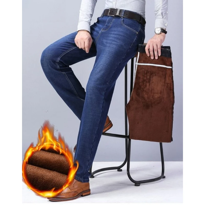 الشتاء الرجال رشاقته الدنيم السراويل فضفاضة مستقيم تمتد رجال الأعمال الدنيم الجينز عادية طويلة الكلاسيكية الجينز الأزرق الأسود بنطلون