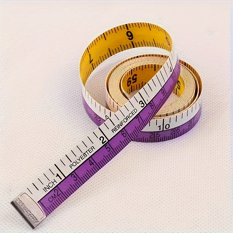 1pc Soft Measuring Tape, 60-Inch Flexible Canvas Sewing Ruler, Dual System Soft Scale, Body Measurement Tool, Purple and Yellow