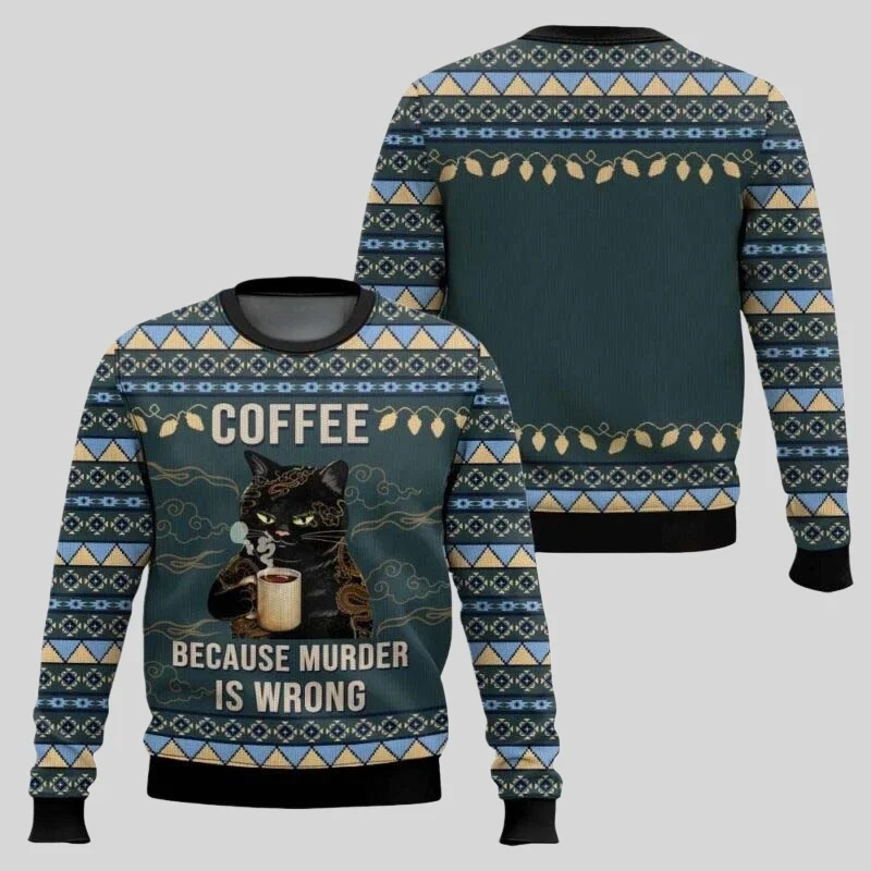 25/26 Gatto nero Bevanda Caffè Brutto maglioni di Natale Stili multipli Divertente festa di festa Pullover Maglione Famiglia Regalo di Natale
