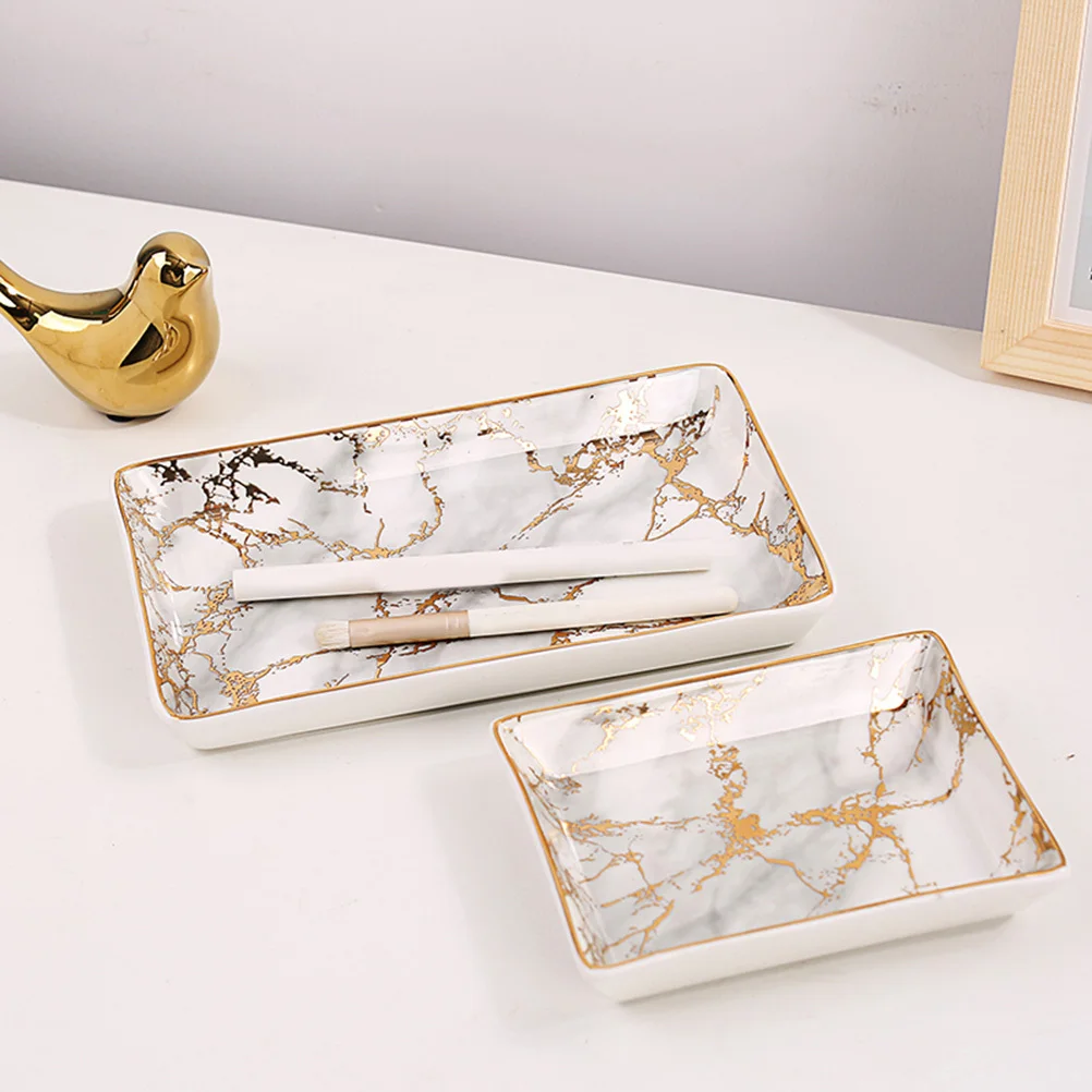Ceramic Marbling Jewelry Ring Dish Decorative Trinket Tray Porcelain Bracelet Necklace Plate - Size L