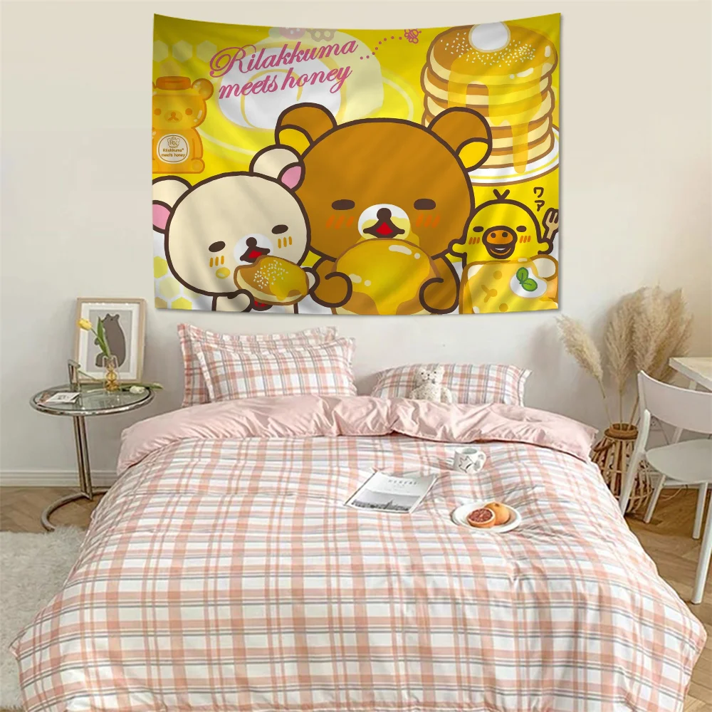 R-Rilakkuma Bear Anime Tapestry Indian Buddha Wall Decoration Witchcraft Bohemian Hippie Wall Hanging Sheets