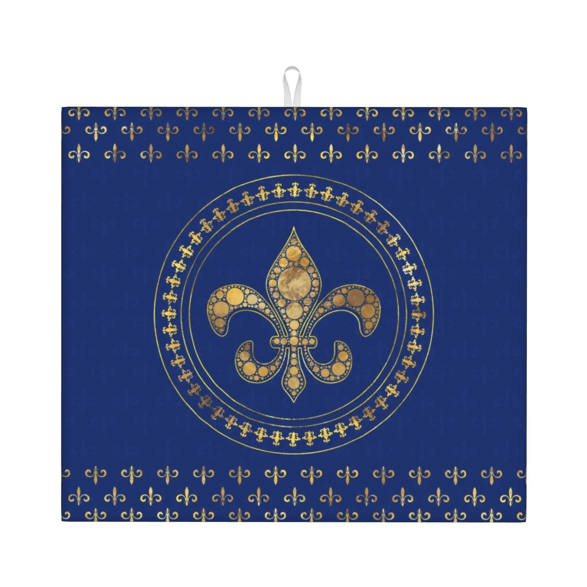 Fleur-De-Lys Gold and Royal Blue Non‑Slip Waterproof Absorbent Barware Tableware Fleur De Lis Lily Flower Mat For Kitchen