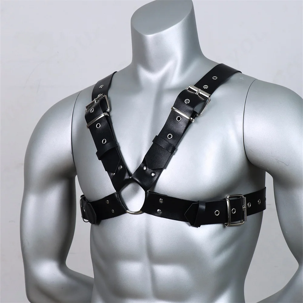 Men Harness Belts Fetish Gay Clothing for Sex Rave Sexual PULeather Chest Adjustable BDSM Gay Body Bondage Cage Harness Lingerie