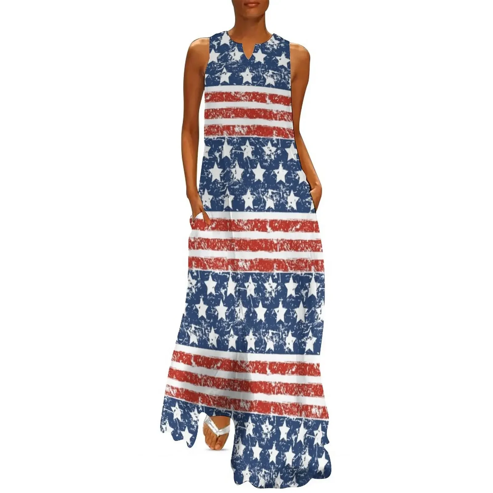

Grunged USA Stars N Stripes Long Dress birthday dresses for women evening dresses women birthday dress Dress