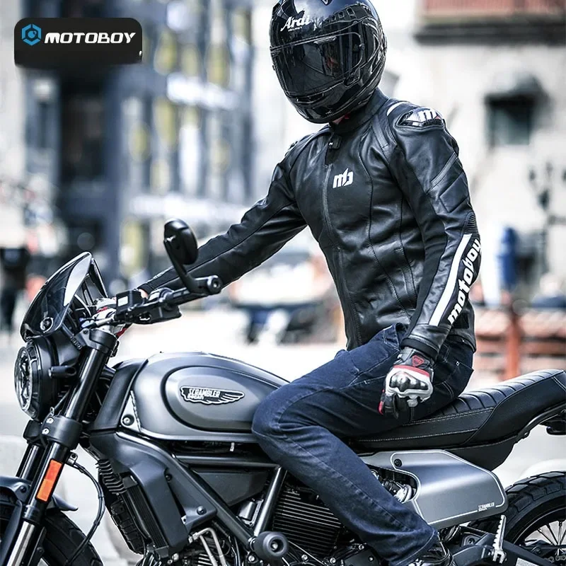 Motorcycle Jacket Men's Motorcycle Riding Leather Jacket Cowhide Jacket Anti-drop Locomotive Warm Four Seasons Riding Gear