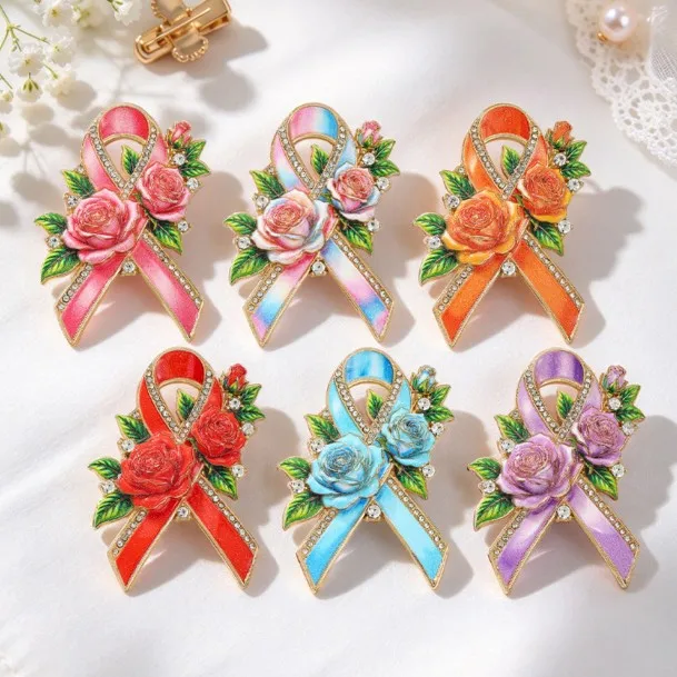 Butterfly ribbon brooch, caring prevention and control publicity logo brooch accessory, public welfare activity gift